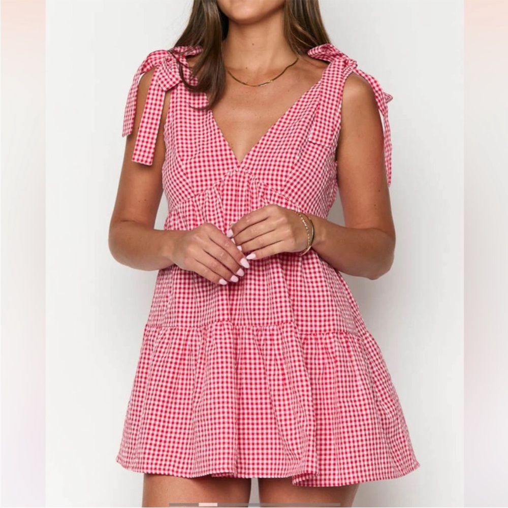 Red Gingham Sleeveless Mini Dress